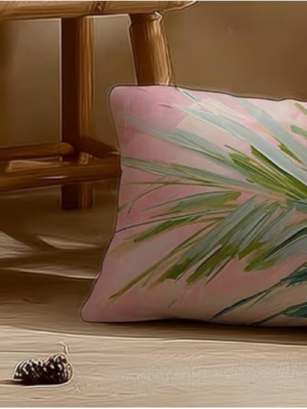 Decorative Pink Palm-Print Throw Pillow Cover